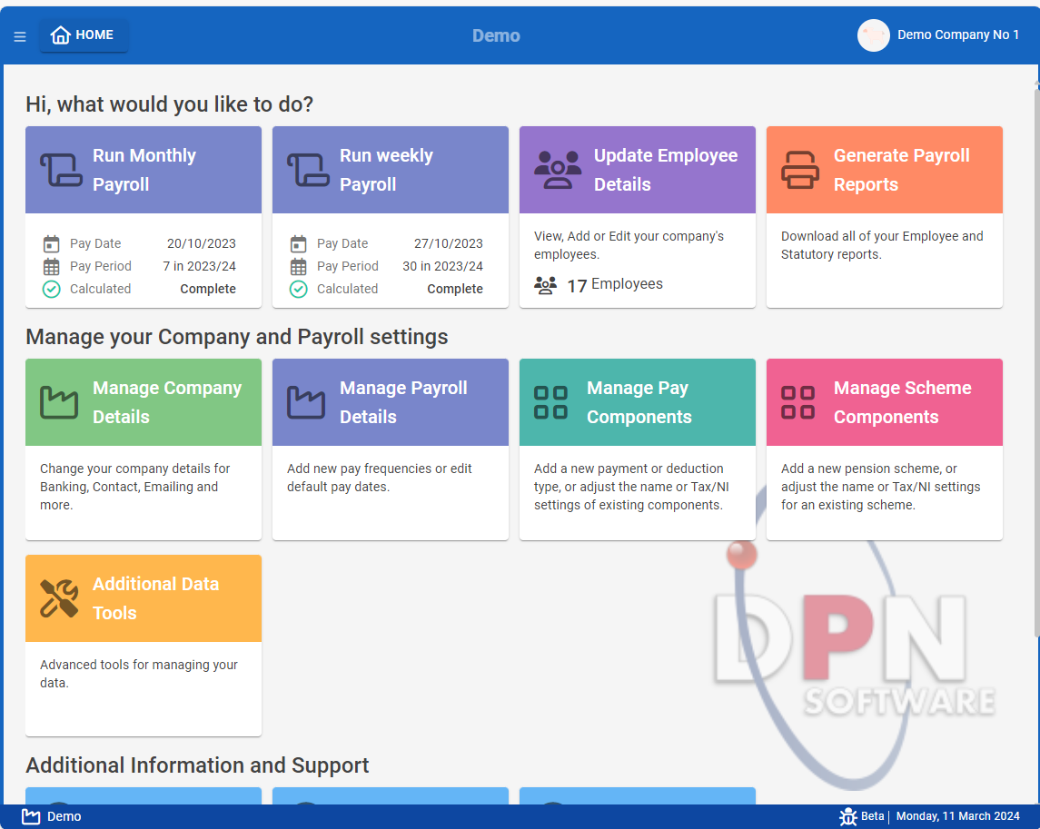 PayMaster cloud home screen.