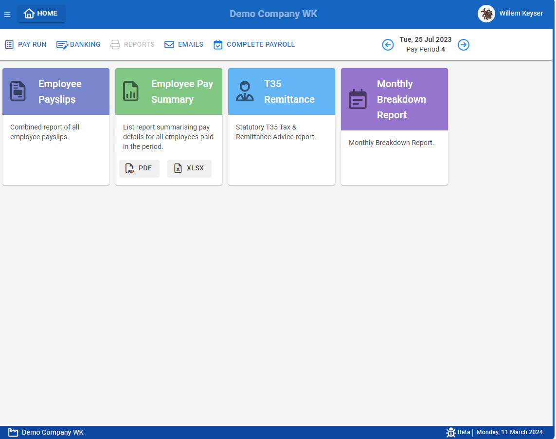 PayMaster Cloud Pay Run screen.