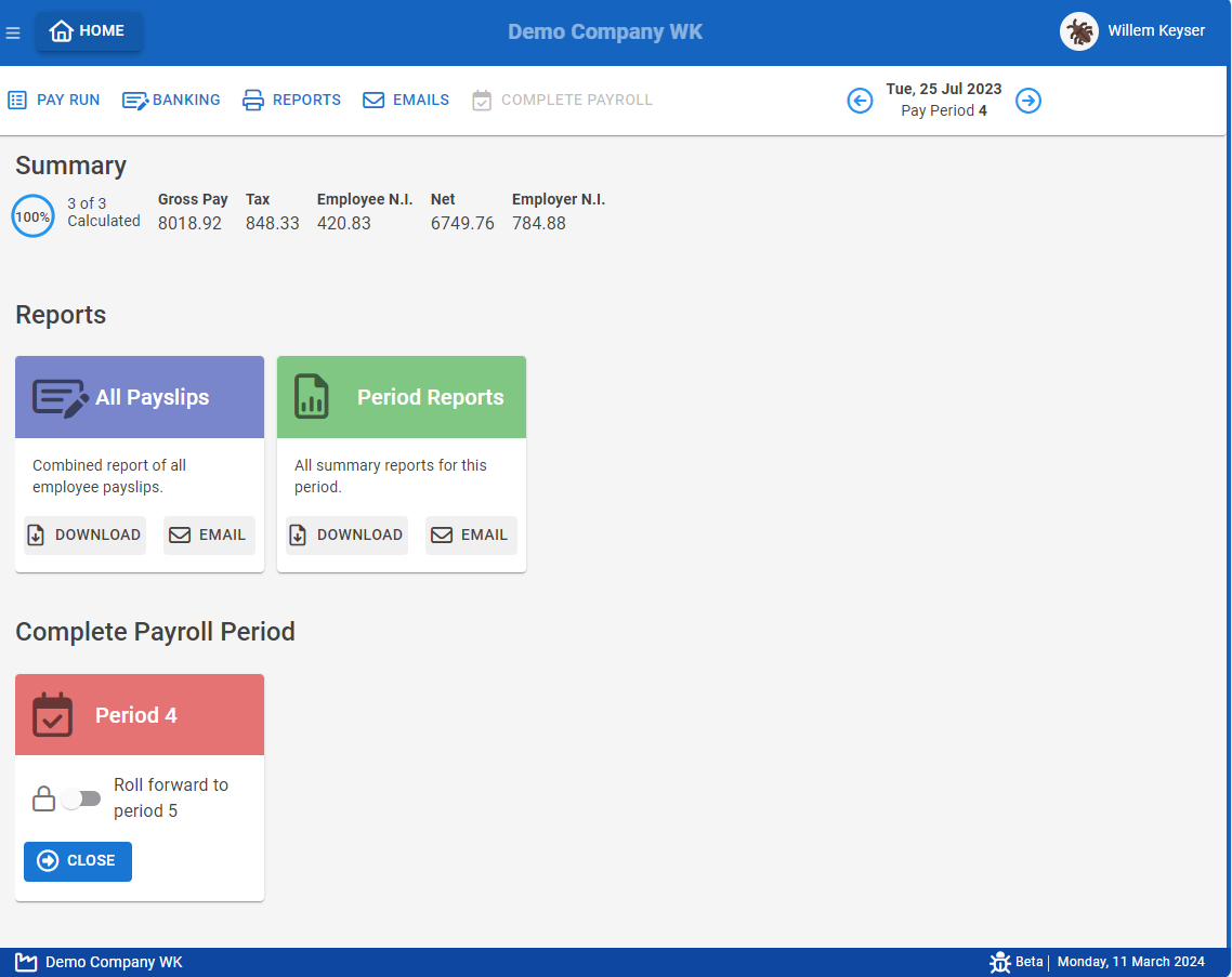 PayMaster Cloud Pay Run Summary screen.